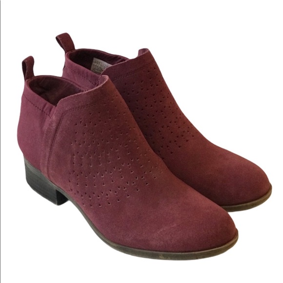 Toms Shoes - Toms Red Suede Deia Preforated Bootie Heels Size 7
